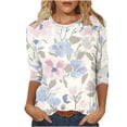 thumbnail image 2 of Womens 3/4 Sleeve Floral Tops Crewneck Graphic Print Base Tee Tshirts Loose Fit Casual Tunic Top Fall Spring, White-C XL, 2 of 6