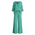 thumbnail image 4 of NMMUED Linen Pant Sets Women 2 Piece Outfits Linen Lounge Long Sleeve Button Down Shirt and Wide Leg Pants Set Cotton Linen Summer Casual Dressy Linen Sets Women's 2 Piece Casual Sets Green L, 4 of 4