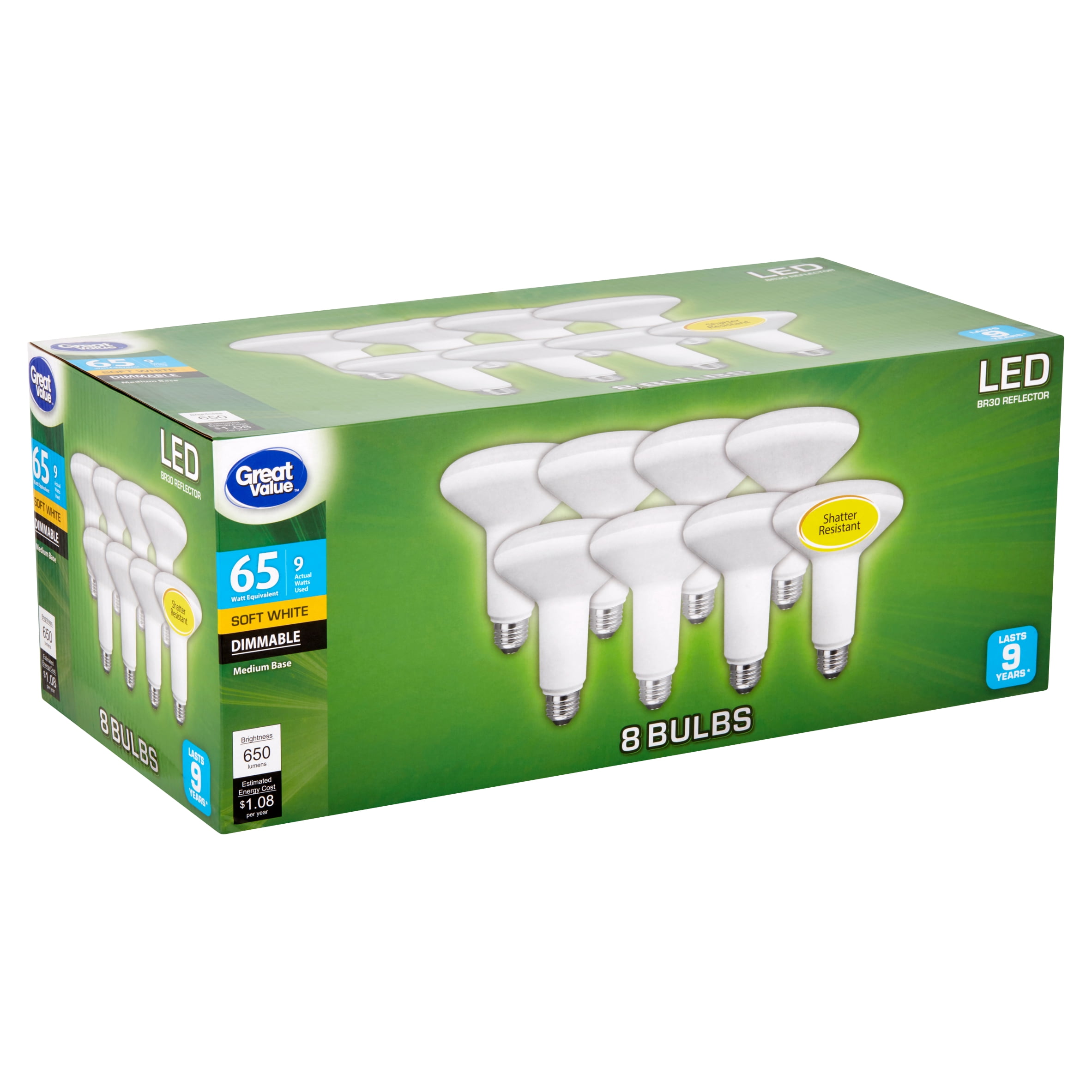 Great Value LED Light Bulb, 9 Watts (65W Equivalent) BR30 Floodlight