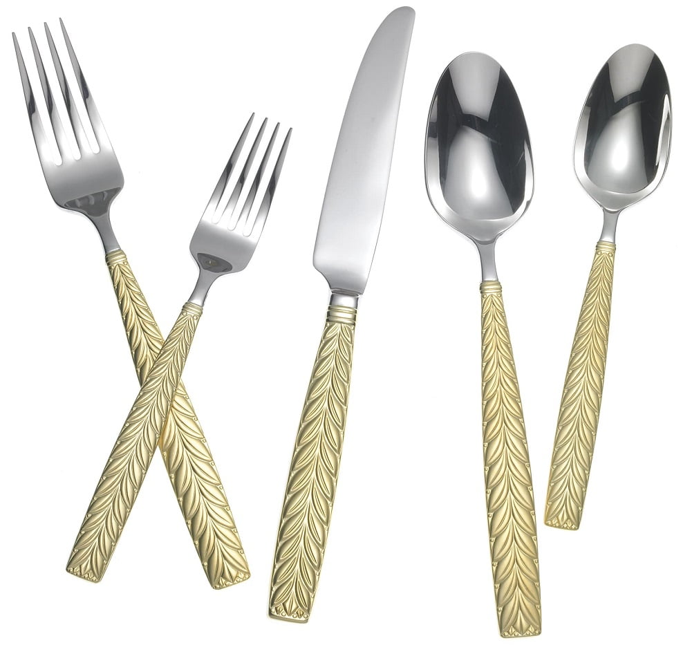 Yamazaki New In Box Byzantine Gold Accent 5 Piece Place Set Stainless Fork Spoon 