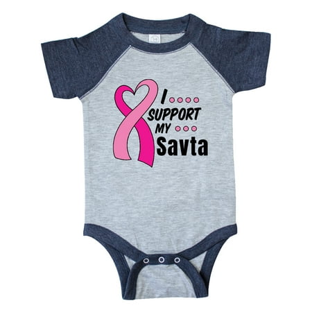 

Inktastic Breast Cancer Awareness I Support My Savta with Pink Ribbon Gift Baby Boy or Baby Girl Bodysuit