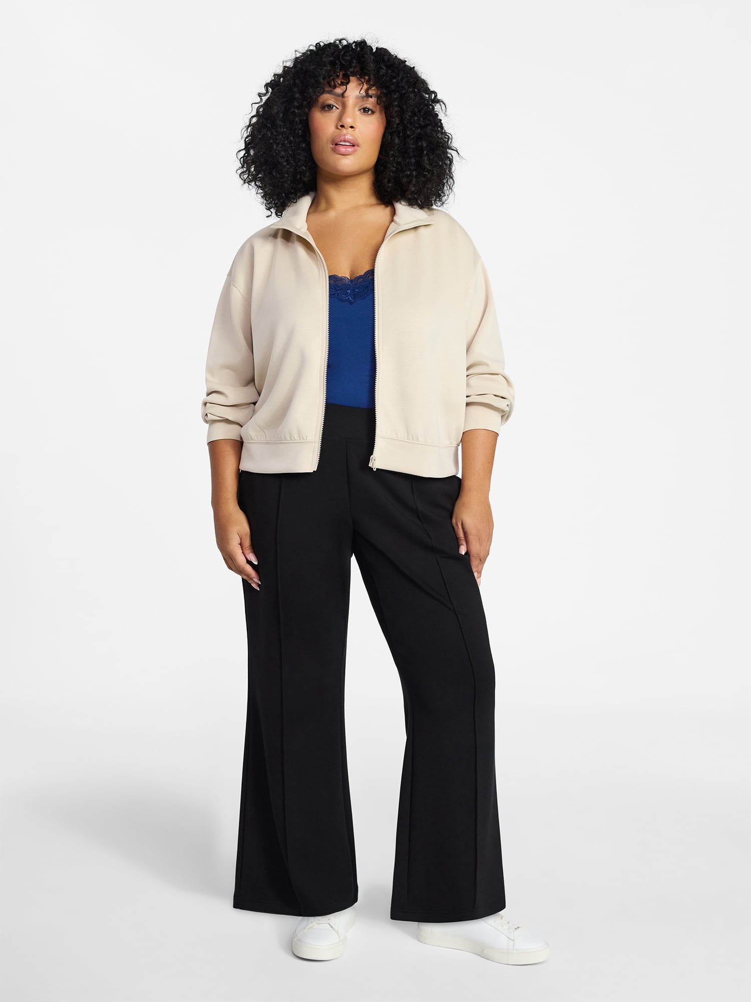 Terra & Sky Women's Plus Size Zip Up Scuba Knit Layering Top, Sizes 0X-5X