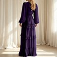 thumbnail image 6 of ZHOGXU Fashion Womens A Line Midi Dresses Solid Color V Neck Long Sleeve Regular Fit Weekend Outdoor Wear, 6 of 6