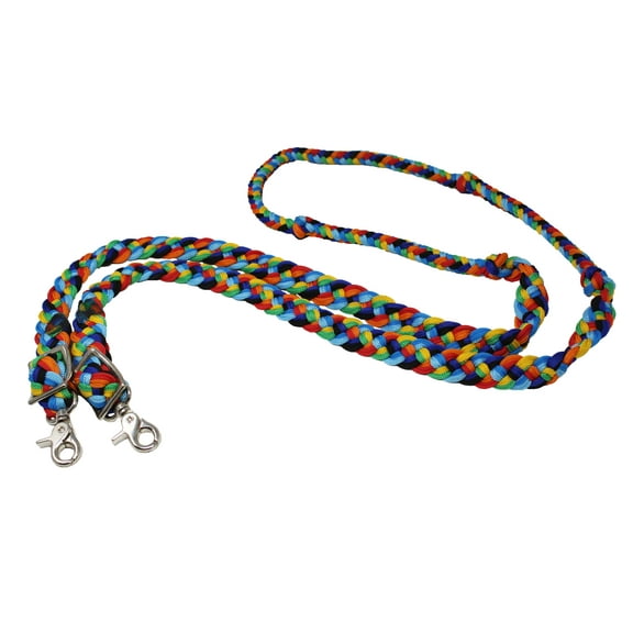 Horse Challenger Western Nylon Braided Roping Knotted Barrel Reins Rainbow 607515