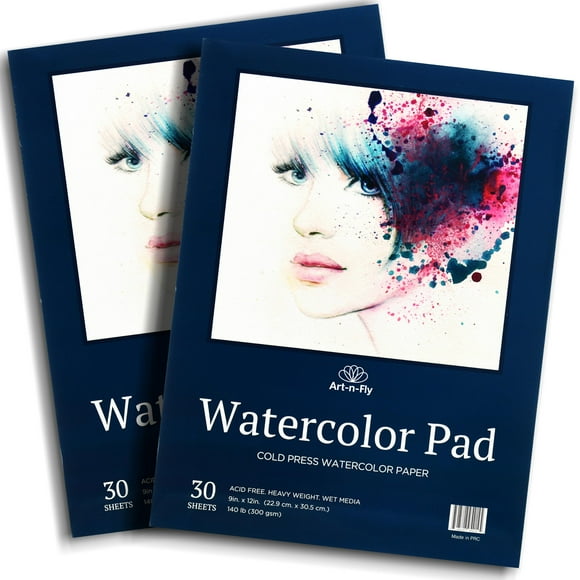 Watercolor Paper Pad 9X12" 2 pack- Cold Press Water Color Sketchbook Pad 30 Sheets 140 lb for Art Painting, Drawing, Wet & Mixed Media - Water Colori