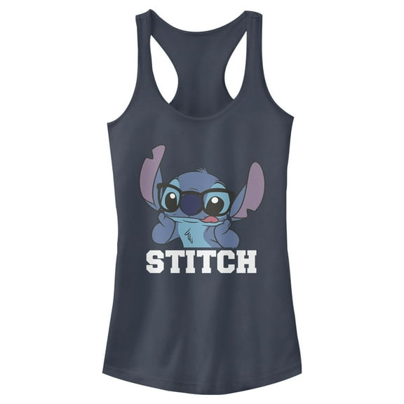 Junior's Lilo & Stitch Silly Black Glasses Racerback Tank Top Indigo Large