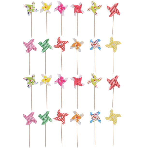 24pcs Molino de viento Tapa de pluging Toppers Interesantes Adornos Torta Magdalena Topper