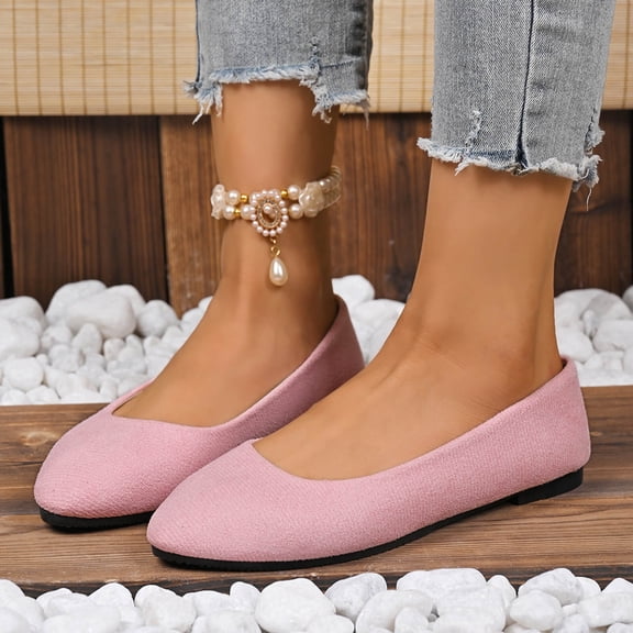 Gamivast Flat Shoes for Women Suede Look Flat Shoes Round Toe Ballet Flats Slip on Office Work Travel Walking Daily Casual Comfortable Footwear Pink 36