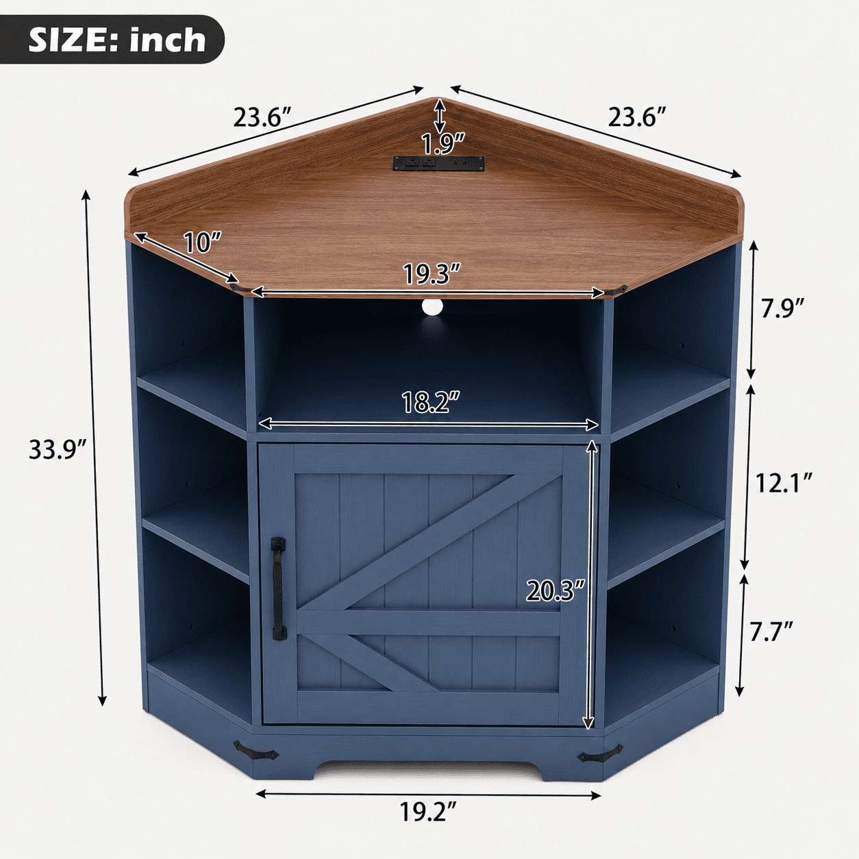 Aukfa Corner Cabinet with Charging Station,3-Tier Storage Shelf with 6 Cubbies, Navy