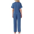 thumbnail image 3 of INSPIRE CHIC Womens Satin Pajamas Silky Short Sleeve V Neck Shirt with Long Pant Soft Loungewear Pjs Set S Blue, 3 of 6