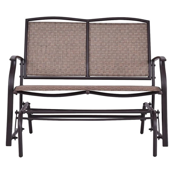 Pemberly Row Patio Glider Rocking Bench Double 2 Person Chair Brown
