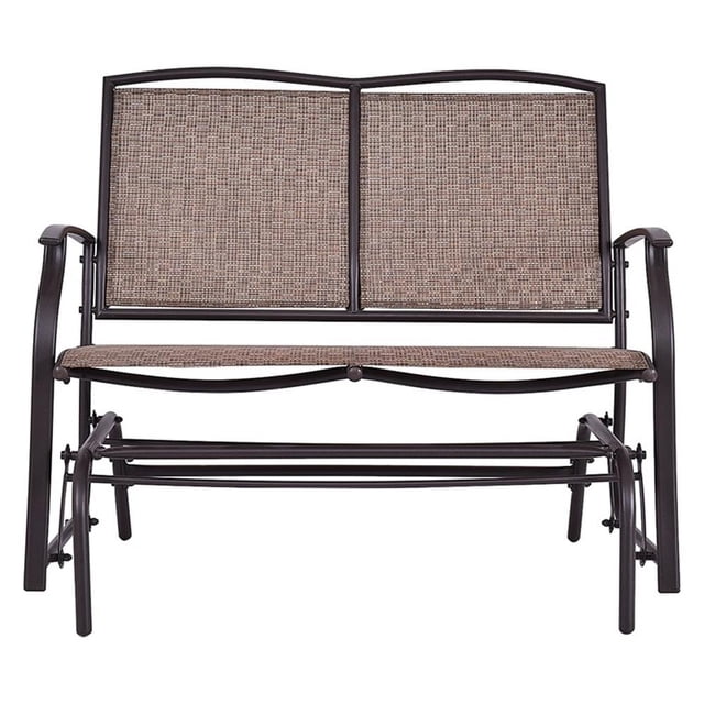 Pemberly Row Patio Glider Rocking Bench Double 2 Person Chair Brown