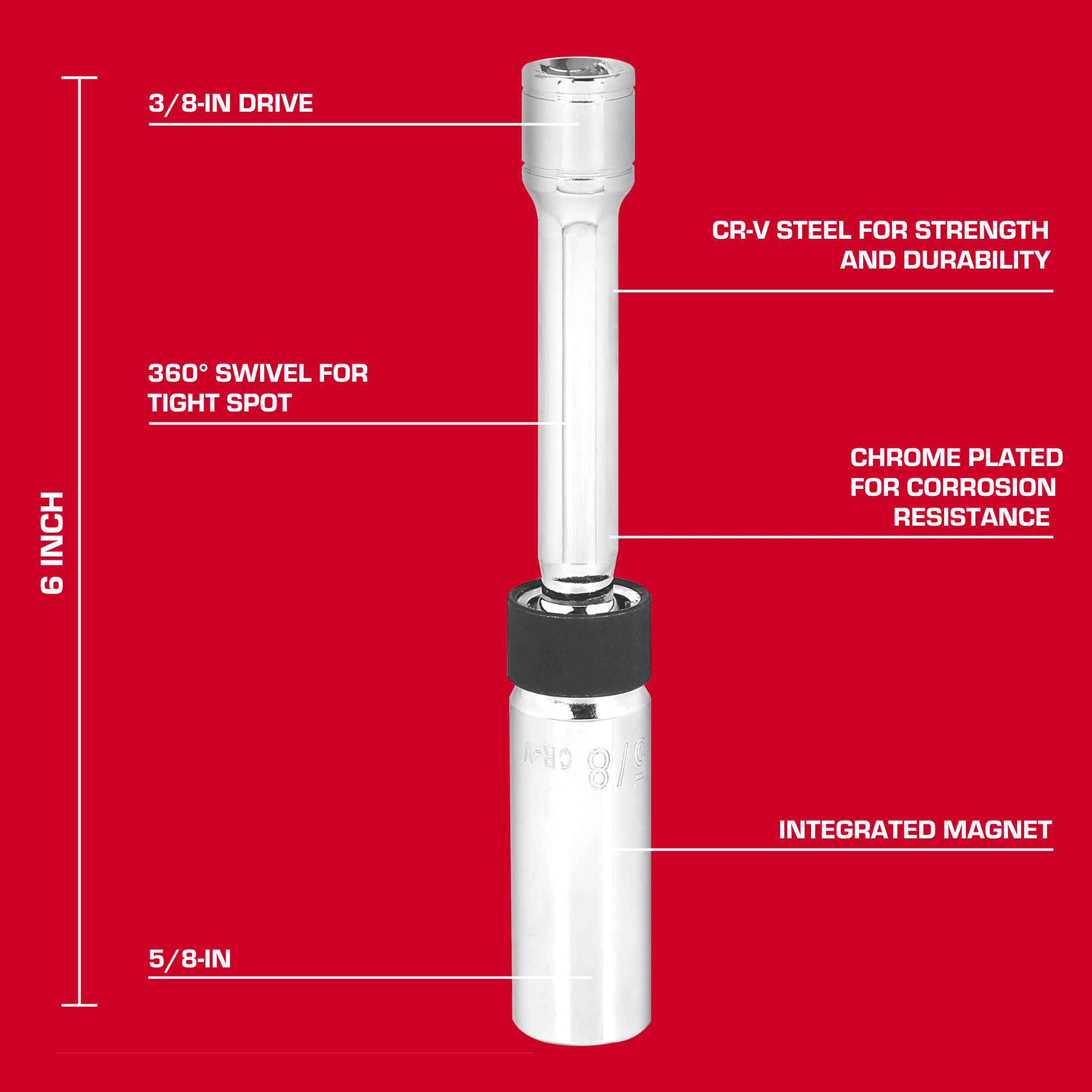 Hyper Tough 3/8-inch Drive 5/8-inch Magnetic Wobble Spark Plug Socket