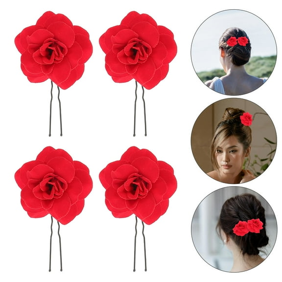 GAXIRE 6Pcs Rose Hair Pins Velvet Flower Hair Accessories for Women Costume Party Wedding