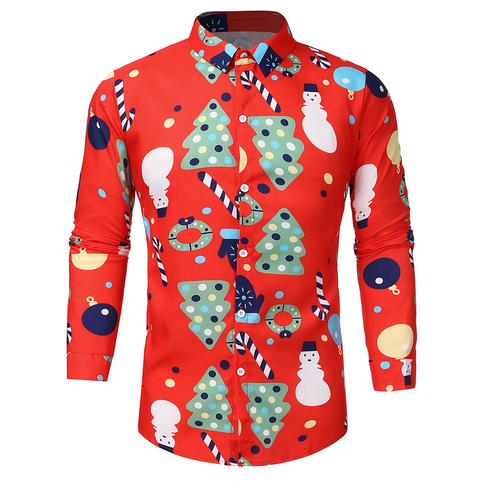 Men's Christmas Shirt,Santa Claus Party Printed Casual Button Down Hawaiian Ugly Christmas Shirt