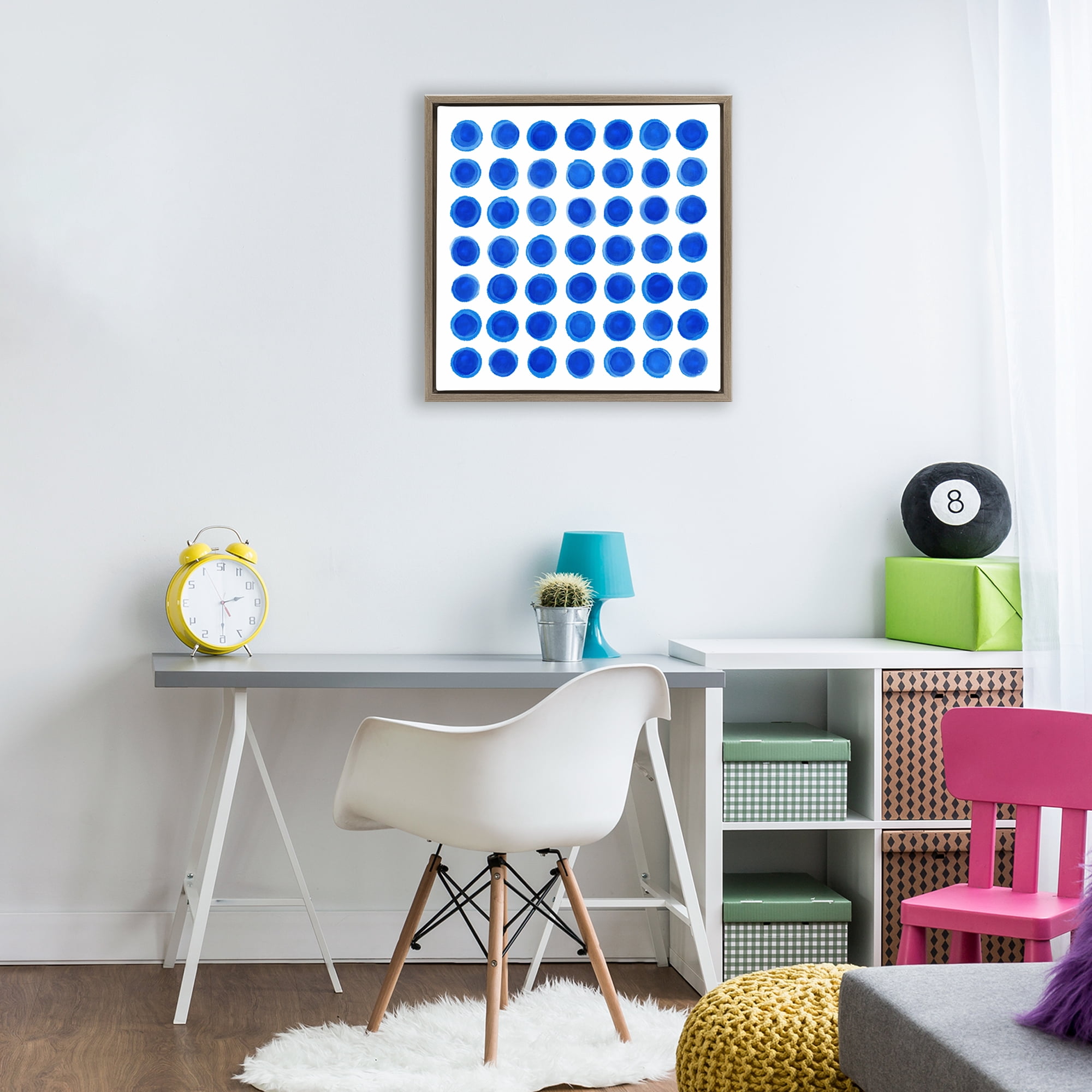 Stupell Industries Blue Dots Uniform Pattern Brown Framed Floater Canvas Wall Art, design by Martina Pavlova