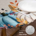 thumbnail image 3 of Orange Blue Fall Round Tablecloth, Fitted Table Cover with Elastic for 36"-44" Round Tables, Pumpkins Vintage Botanical Thanksgiving Table Cloth Outdoor Indoor Dinning Party Waterproof Tablecloths, 3 of 7
