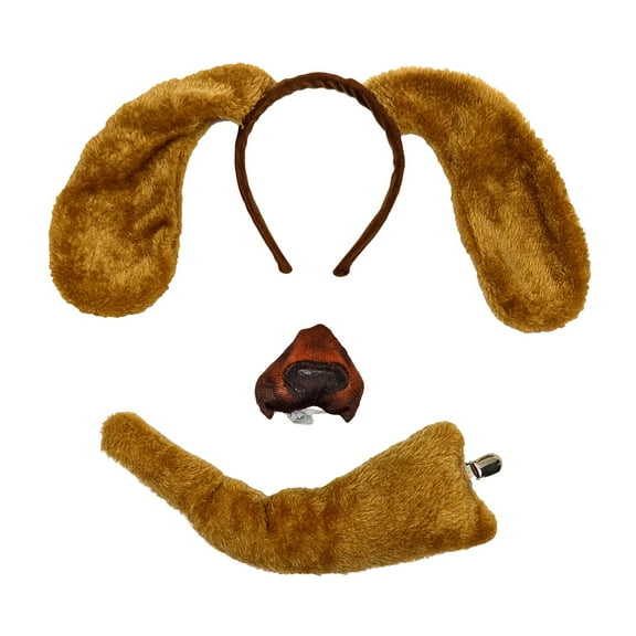 Animal Dress Up Kit Cute Dog Floppy Ears Headband Tail Nose 3 Pc Toddler Halloween Costume Set