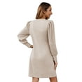 thumbnail image 2 of TEMOFON Women Sweater Dress Puff Long Sleeve Dress for Fall Winter Women Knit Sweater Round Neck Casual Tunic Dress with Pockets, 2 of 8