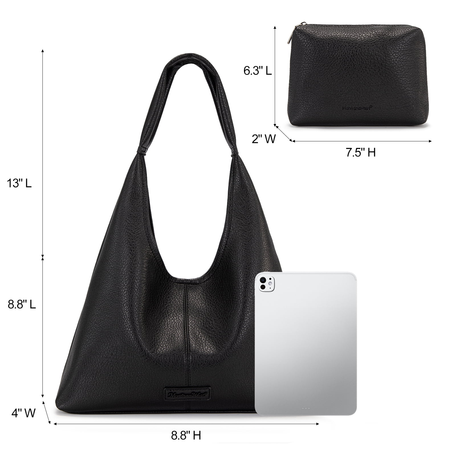 Montana West Hobo Bag Purses for Women Soft Slouchy Shoulder Handbags Tote with Pouch Stylish and Functional, Black