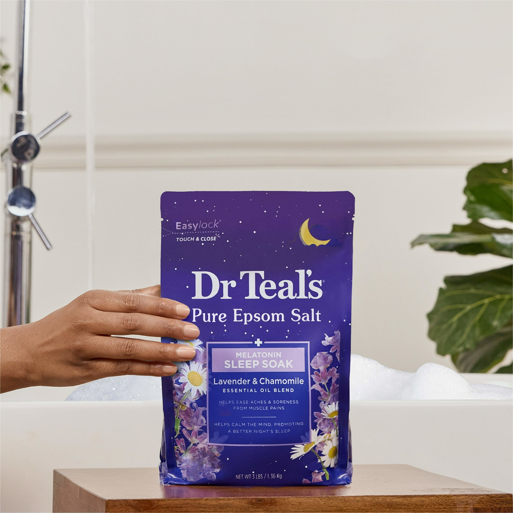 Dr Teal's Epsom Salt Magnesium Soak, Sleep Blend with Melatonin, Lavender & Chamomile, 3 lbs
