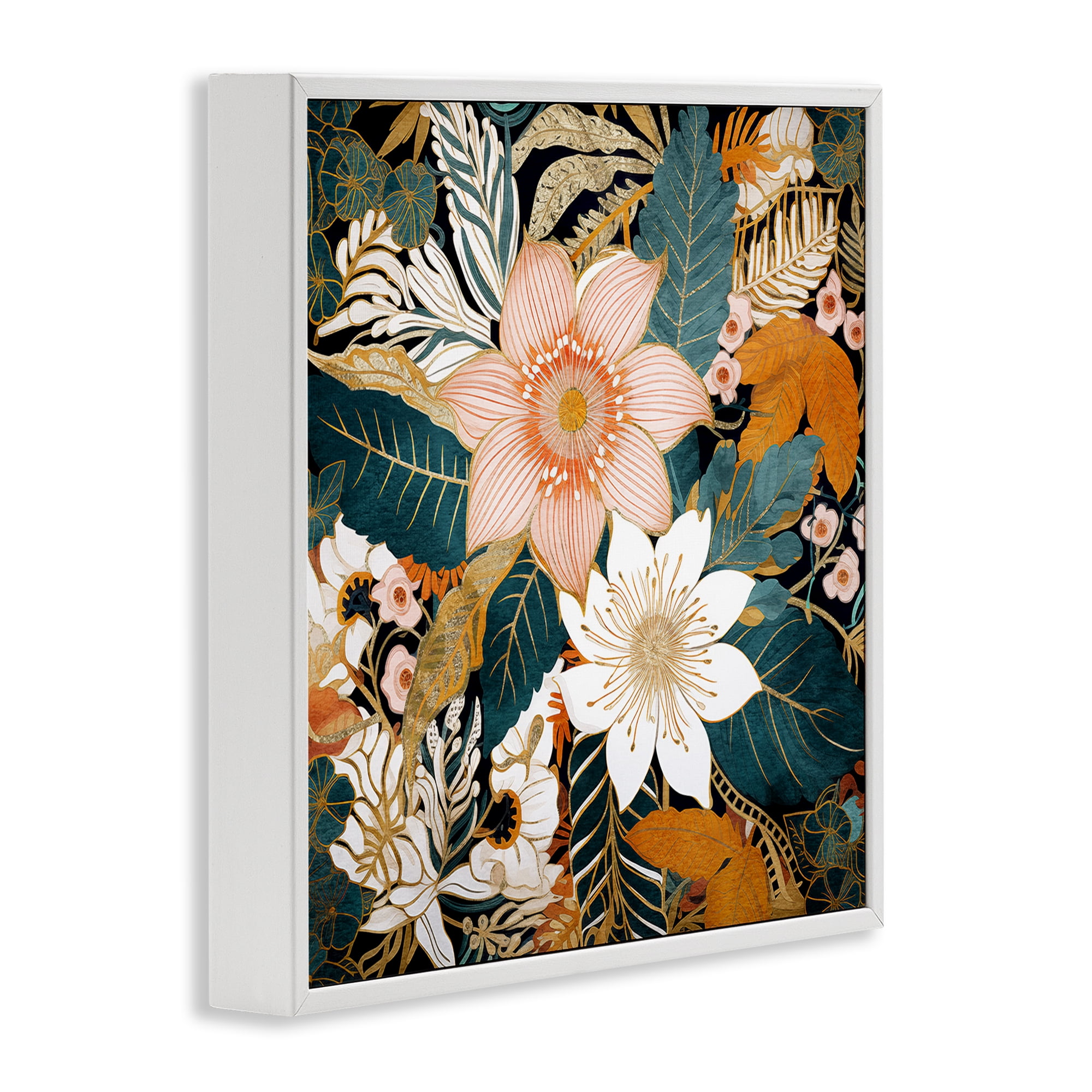 Stupell Industries Boho Flower Pattern Botanical & Floral Painting White Framed Art Print Wall Art, 17 x 17