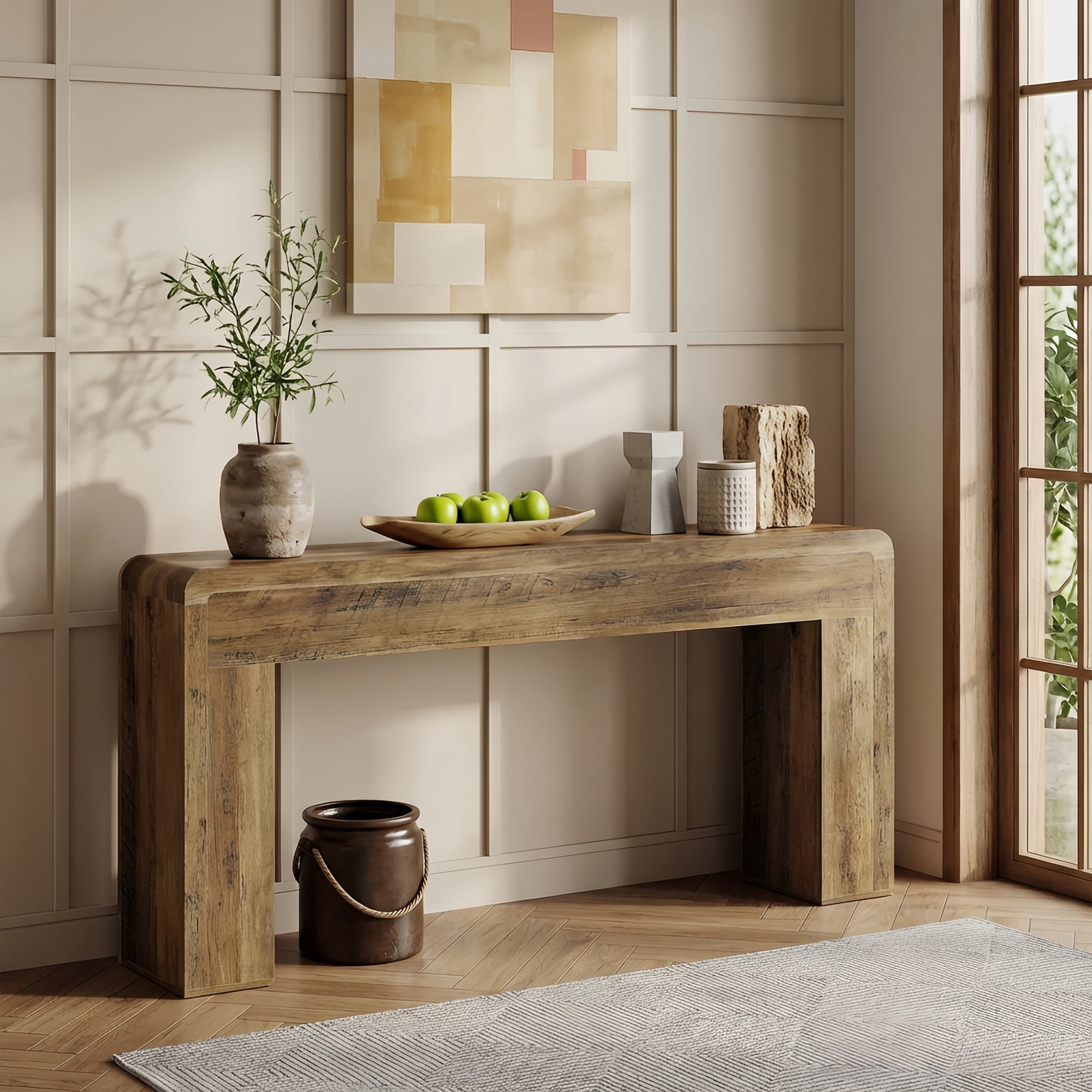 70.9" Extra Long Farmhouse Rustic Console Table, Wooden Behind Couch Storage Table, Narrow Entryway Foyer Stand for Living Room & Hallway (Brown)