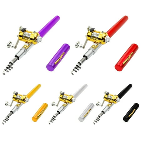 Manwang 1 Set Pen Fishing Rod Reel Combo Set Premium Mini Pocket Collapsible Fishing Pole Kit Telescopic Fishing Rod + Spinning Reel Combo Kit