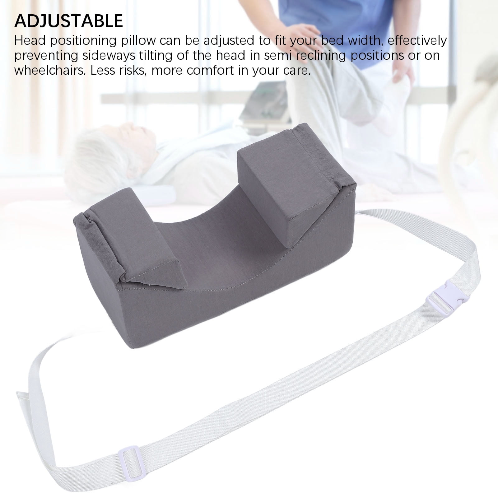 Rupoun Medical Head Positioning Pillow Gray Foam Wedge Neck Stabilizer for Bedridden Post Surgery, 15.75 x 7.87 x 7.09 inches / 40 x 20 x 18 cm, Face Up Sleeping Positioner with Removable Cover
