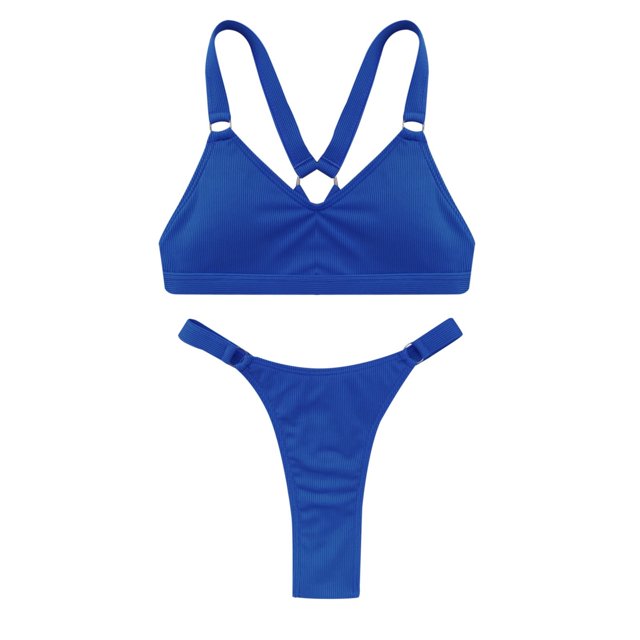 Gibobby Conjunto de Bañador Sexy Verano damas sexy bikini color sólido dos piezas traje de baño playa traje de baño(Azul,M)