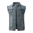 thumbnail image 3 of FRSASU Denim Vest for Men Casual Stretchy Trucker Jean Vests Fashion Vintage Sleeveless Jacket Vest Outerwear Clothes Blue, 3 of 7
