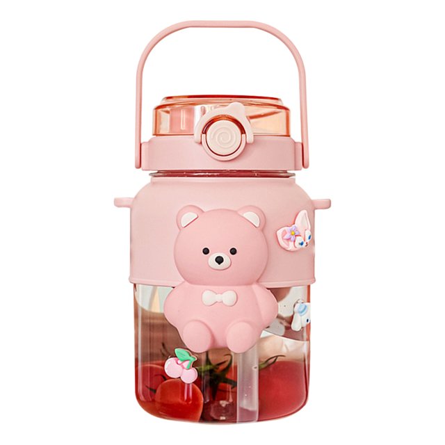 Botella libre de BPA de 1000ML, bonita botella de agua deportiva, oso 3D a prueba de fugas para niños y niñas