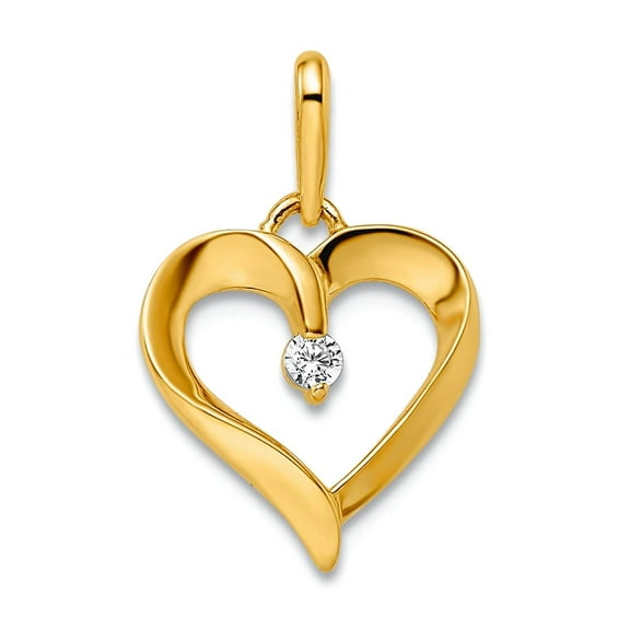 14k Gold Cubic Zirconia Love Heart Pendant Necklace 17.65x11.7mm Wide 1.23mm Thick Pendant for Women