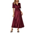 thumbnail image 6 of DHFJKG Womens Elegant Long Dress Short Sleeve Wrap V Neck Slim Fit Maxi Evening Gown For Banquet Party Trendy Dresses, 6 of 8