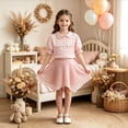 thumbnail image 6 of FAVIPT Puff Short Sleeve Shirts for Kids Summer Cotton Lace Trim Collar Blouse Casual Cute Solid Button School Shirt Pink,13-14 Years, 6 of 8