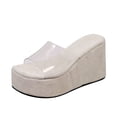 thumbnail image 5 of Rokment Women's Platform Wedges Dress Slip on Sandals Trendy Casual Open Toe Clear Band Chunky High Heels Beach Summer Heeled Walking Slides Slippers Beige Size 6.5, 5 of 7