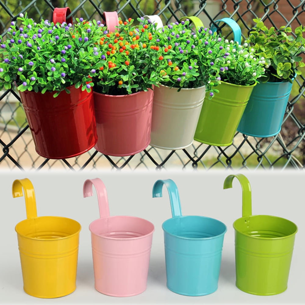 1PC Decorative Metal Iron Hanging Flower Bucket for Coffee Shop Balcony Home 