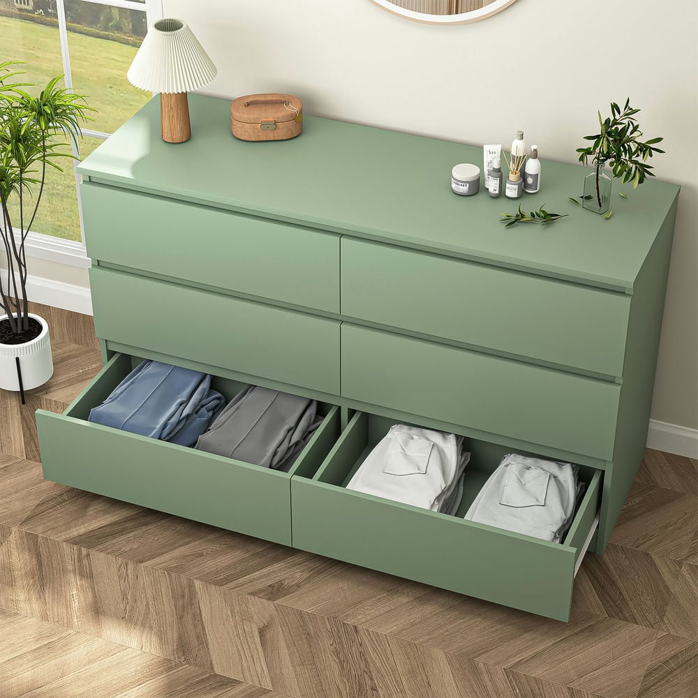 Spaco Modern 6 Drawer Dresser, Chest of Drawers Organizer Storage with Drawers, Large Storage Cabinet for Indoor as Bedroom, Green