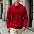 thumbnail image 2 of Leidass Mens Cable Knit Crewneck Sweater Long Sleeve Pullover Ribbed Cuffs Hem Regular Fit Fall Winter Casual Knitwear Red 3XL, 2 of 7