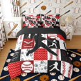 thumbnail image 3 of Erosebridal Red Black Baseball Patchwork Bedding Comforter Set, Sport Full Bedding Set for Boys and Girls, Black Reversible 7pcs, 3 of 6