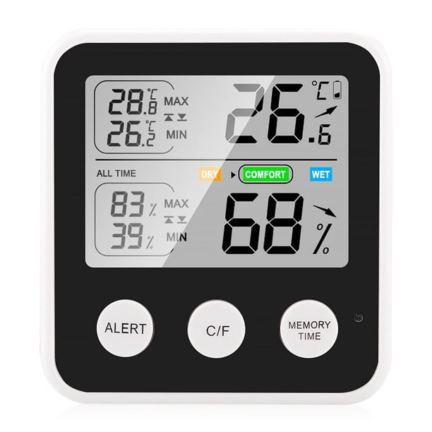 Medidor de humedad y temperatura digital Termómetro de plástico para interiores Higrómetro Alarma de pantalla grande con pilas para oficina en casa TS-9909-B Scienceny HA009466-02B
