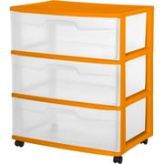 Angle View: Sterilite 3-Drawer Wide Cart, Bright Pumpkin