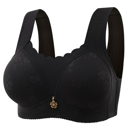 PRORMOOW Everyday Bras  Bra Extenders 4 Hook Plus Size  Plus Size Bras  Push Up Bras  Four-breasted Buckle Underwear Women s Sleep Gathering Front Buckle Without Steel Ring Vest Bra  Black