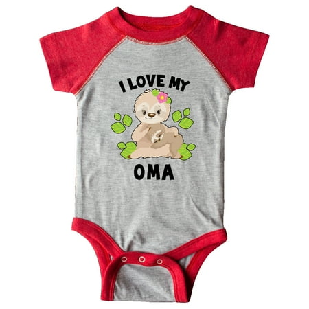 

Inktastic Cute Sloth I Love My Oma with Green Leaves Gift Baby Boy or Baby Girl Bodysuit