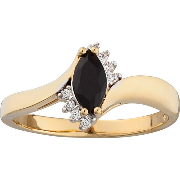 14kt Gold-Plate Onyx Marquise and CZ Accent Ring with Onyx Stud Earrings