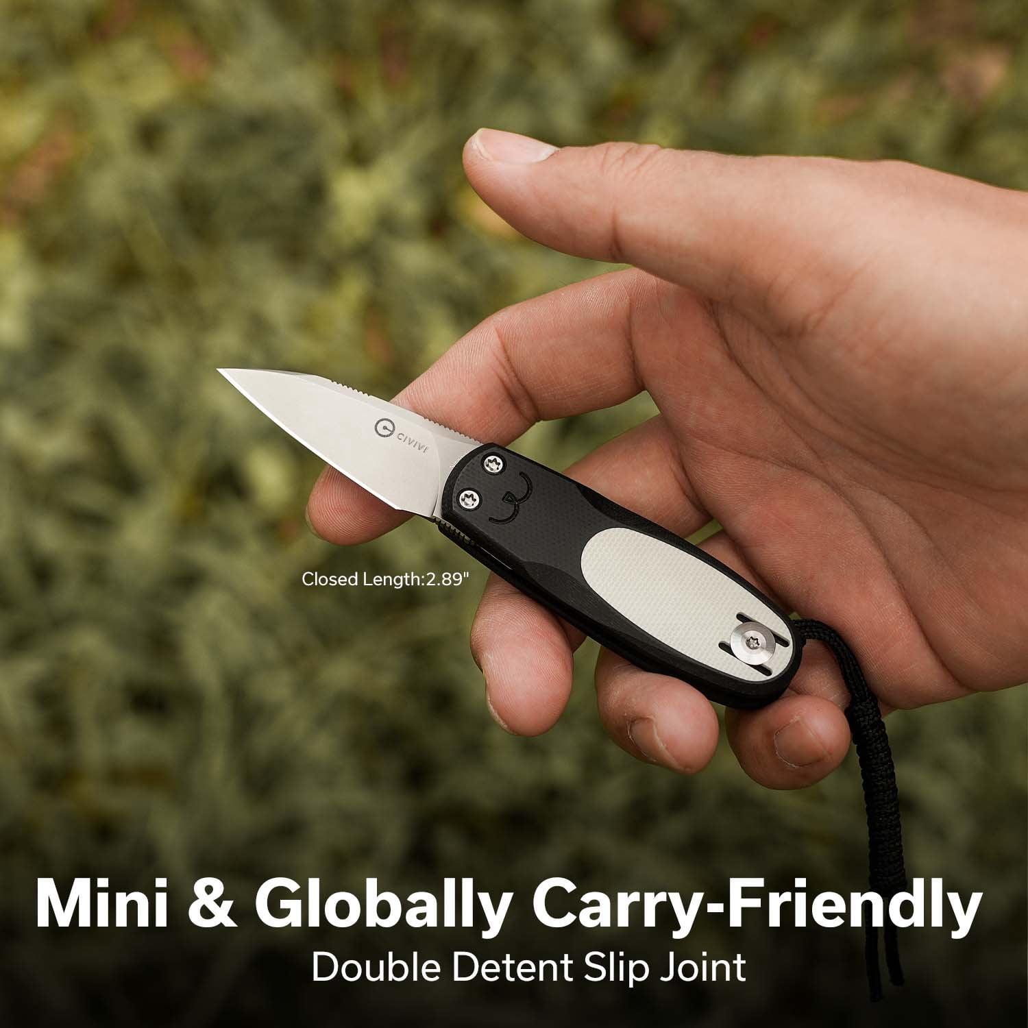 CIVIVI Purr Pocket Knife Folding Knife Slip Joint Knife with 1.83" Stonewashed Nitro-V Blade Black & White G10 Handle C25054-2, With 1PC Black Lanyard