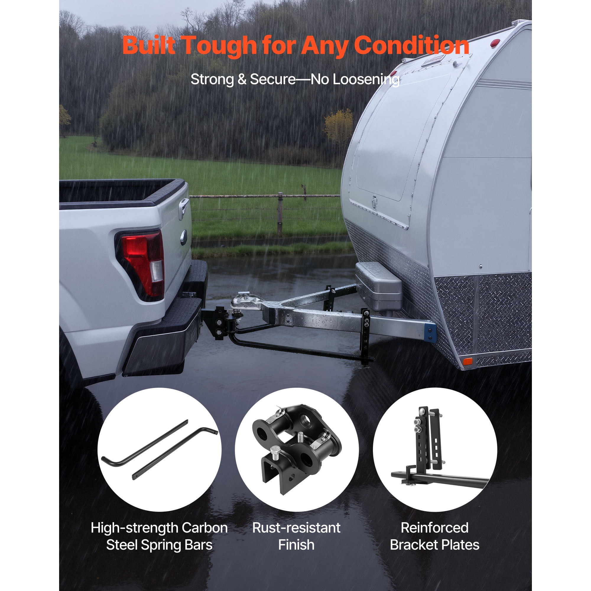 KFFKFF Weight Distribution Hitch, 6000 lbs Towing Capacity & 600 lbs Tongue Weight, Load Leveling Hitch Kit with Sway Control, Includes 2-inch Shank & 2-5/16-inch Ball for Trailer Stability