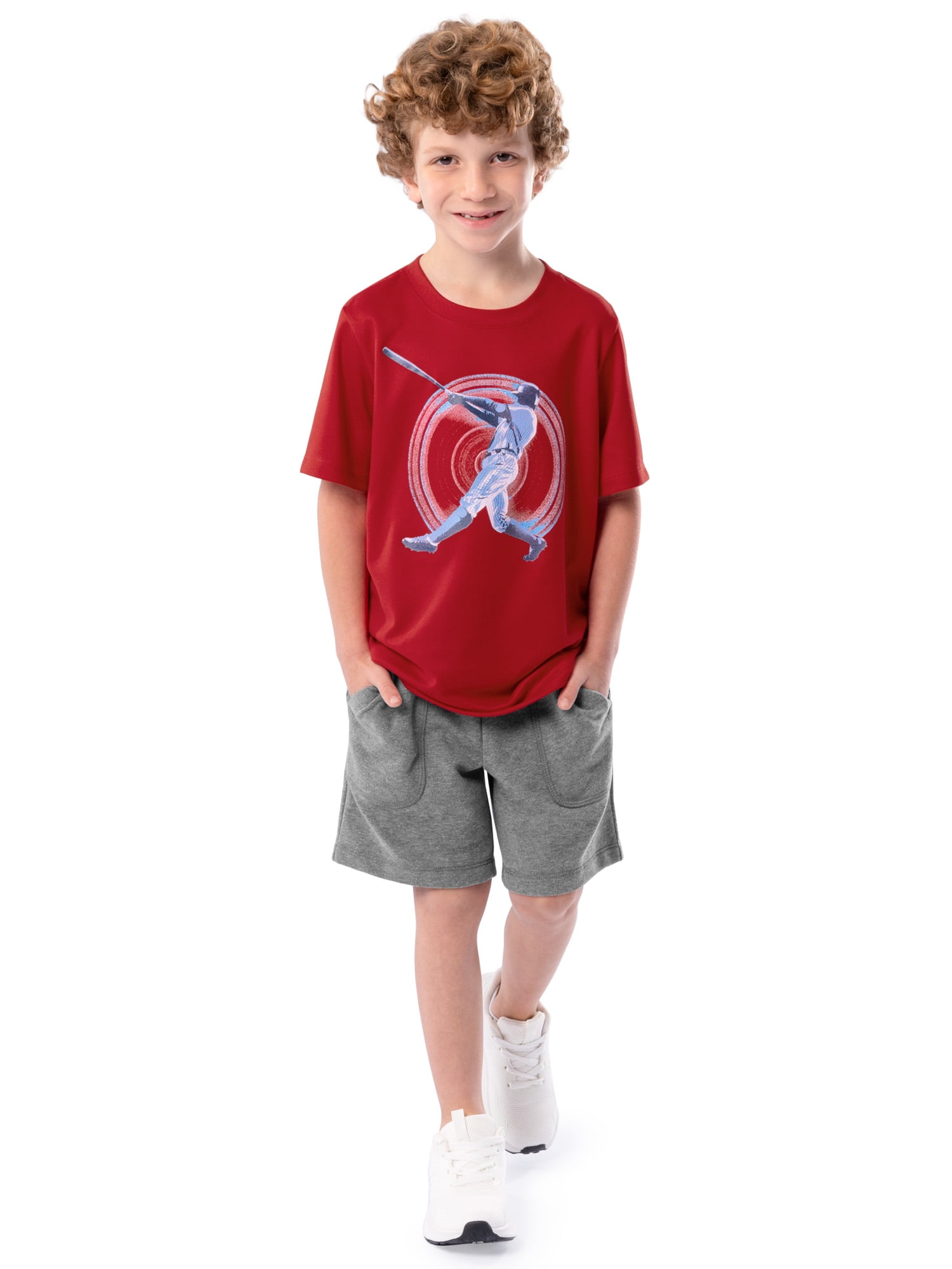 Athletic Works Boys Active Solid and Print Short Sleeve T-Shirts, 3-Pack, Sizes 4-18 & Husky