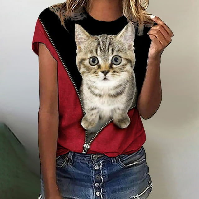 SMihono Hauts pour Femmes Été Décontracté T-Shirts Col Rond Imprimé Animal Manches Courtes Blouse Grande Taille