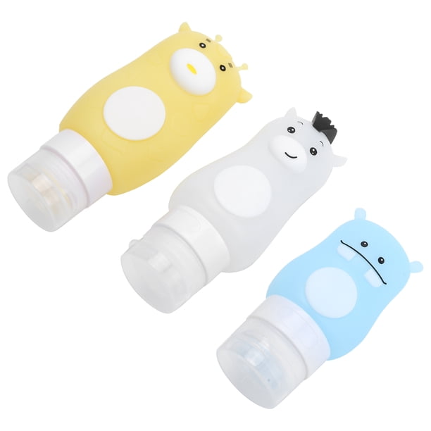 Juego de botellas de viaje, botella rellenable con forma de animal de dibujos animados, botella de viaje vacía, botella de loción rellenable, durabilidad prolongada